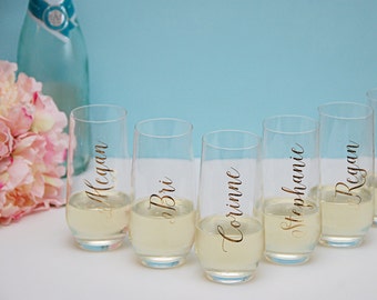 Vinyl Name Decal Elegant, Name Sticker, Wedding Decal, Bridesmaid Gift, Personalized Name Decal, Personalized Champagne Glass, Wedding Gift