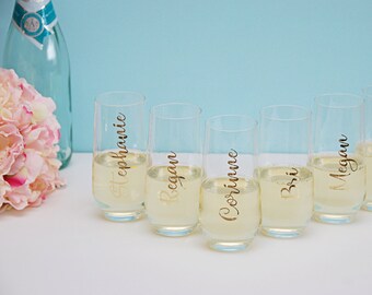 Vinyl Name Decal Stylish, Name Sticker, Wedding Decal, Bridesmaid Gift, Personalized Name Decal, Personalized Champagne Glass, Wedding Gift