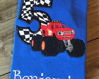 Blaze Birthday Shirt Blaze and the Monster Machines Birthday Shirt Truck Applique Birthday Shirt