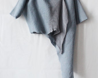 Wool Jacket, Grey knitted and felted asymmetric cardigan, Felted Texture Minimalist Grey Sweater