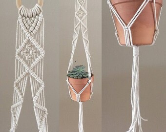Flat zigzag split - Thick cotton - Macramé plant hanger - Boho decor - Mid century decor - Modern macramé - DESIGN 3