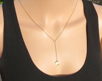 Simple Y Necklace, Dainty Lariat Necklace, Y Necklace, Dainty Lariat Necklace, Gold Filled Lariat Coin Necklace, Gold Disc Lariat Necklace.