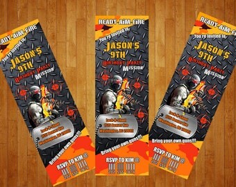 Ticket 2x6 Printable Invitation | Name Custom | Birthday Invitation | Boy Girl Birthday Invitation | War Birthday | Custom Digital Download