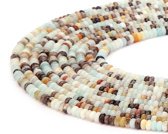 Faceted Multi-Color Amazonite Roundell Loose Beads 15.5'' Long Per Strand. Size: 4x6mm/5x8mm/6x10mm/8x12mm.I-AMA-0294