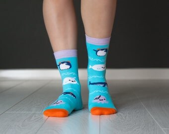 Socks Sea Monsters | Funny Socks | Socks | Men Socks | Women Socks | Zesox | Cool Socks | Cute Socks | Kawaii Socks | Pinguin | Whale | Sea