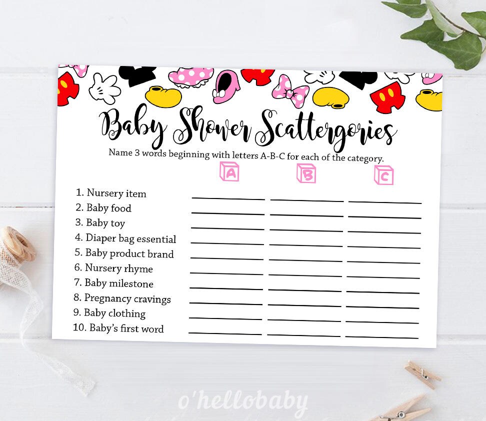 Scattergories Baby Shower Game Disney Theme Baby Shower