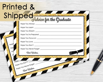 Black and Gold Graduation Advice Cards - Glitter Grad Party Idea - Gold Senior Class of 2017 - Easy Party Favor, Gold Black Grad (Set of 25)