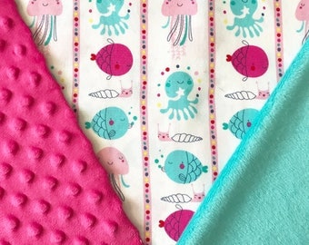 Under the Sea Baby Blanket, Fish Baby Blanket, Baby Girl Blanket, Minky Baby Blanket, Personalized Baby Blanket, Stroller Blanket