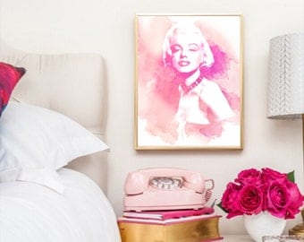 Marilyn Monroe Print Marilyn Monroe Wall Art celebrity poster Powder Room Bedroom Printable art Pink Gift for her Girly Digital print