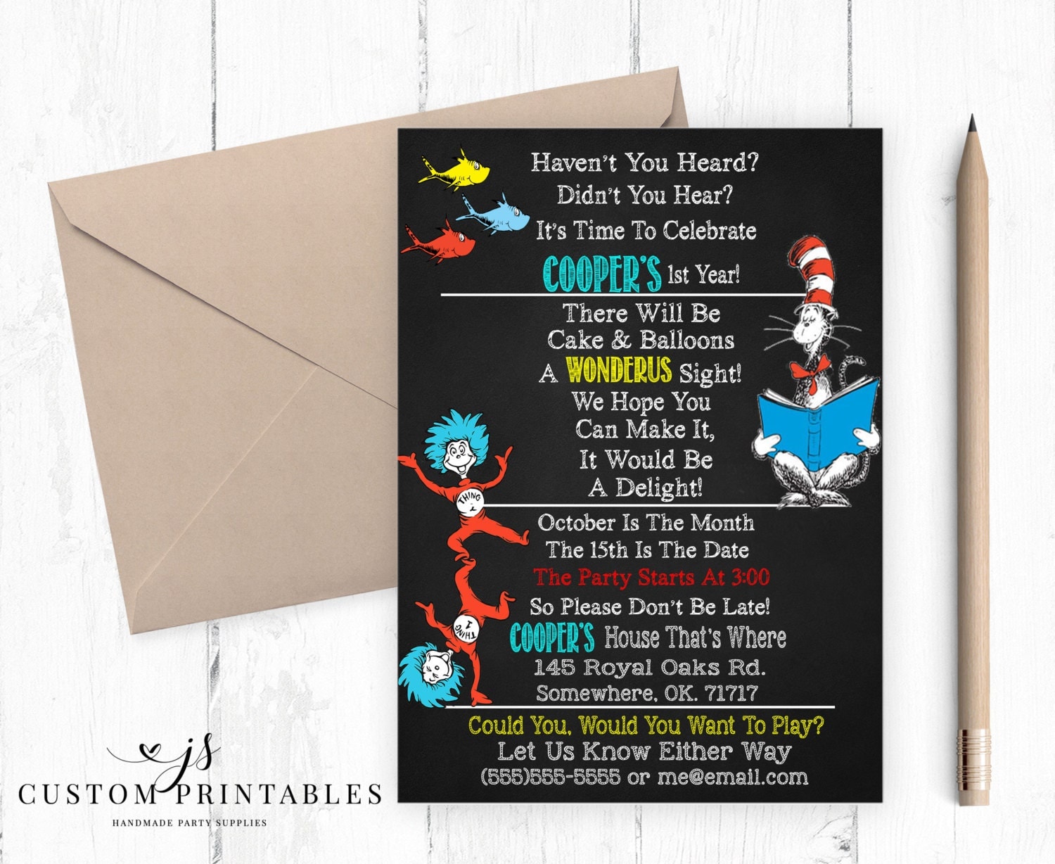 Custom Dr. Seuss Birthday Invitation by JSCustomPrintables on Etsy