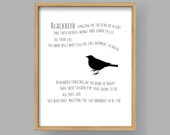 Blackbird, Printable Beatles song lyrics art poster Home decor (320)