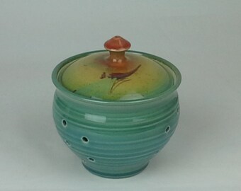 Hand thrown ceramic pottery garlic keeper/ jar, ceramic garlic jar, ceramic garlic keeper, stoneware garlic keeper, dragonfly ceramic jar