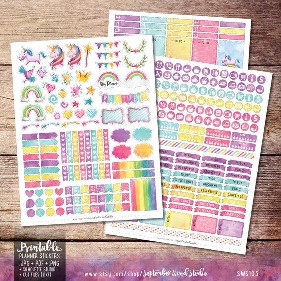 unicorn printable planner stickers watercolor unicorn