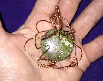Copper Wire Wrapped Moss Agate Pendant