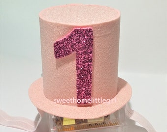 mini top hat headband, 1st birthday headband,birthday headband, light pink headband,felt mini top hat