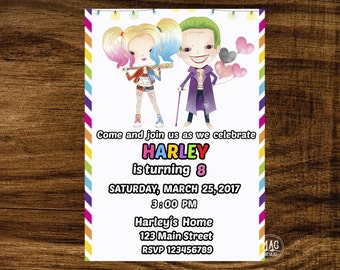 Suicide Squad Invitation - Suicide Squad Birthday- Harley Quinn Invitations -Harley Quinn Birthday Invitations - Girls Superhero Invitations