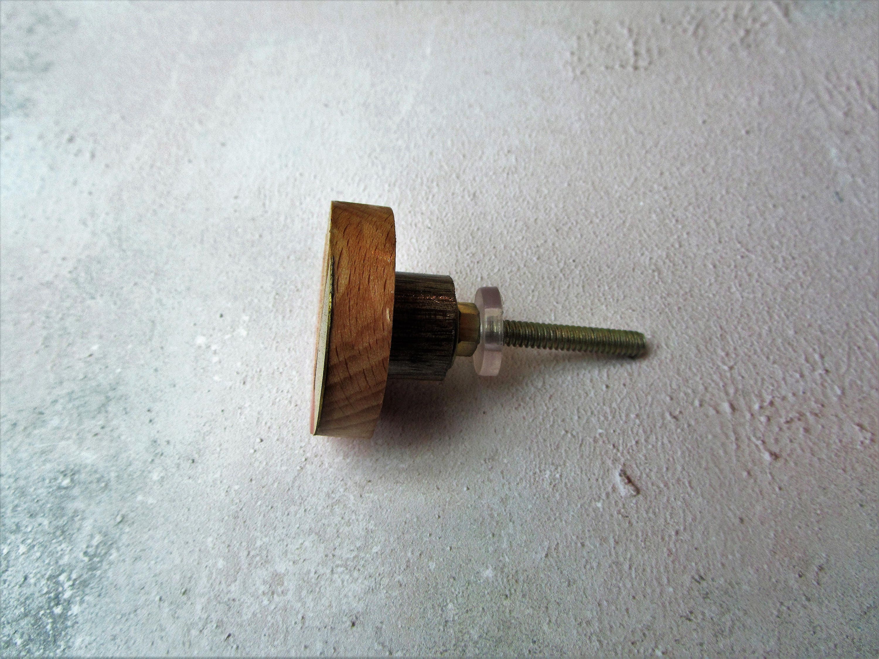 Mixed Media Knob Golden Brass Wood and Pink Resin Drawer Knob Pull