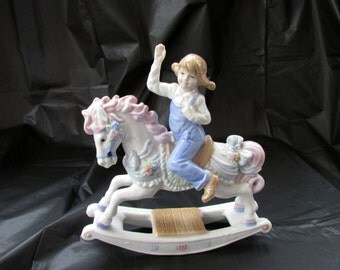 Vintage Paul Sebastian Porcelain Girl On Rocking Horse 1991 568