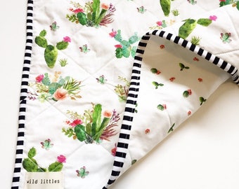 Modern Wholecloth Baby Quilt-Modern Baby Girl Quilt-Baby Quilt Blanket- Cactus Floral Baby Quilt, Boho Baby Quilt, Indie Baby Quilt
