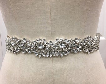 Sparkle bridal belt with ribbon sash - Wedding dress belt, bridal belt accessory, rhinestone crystal belt, wedding sash, bridesmaids belt