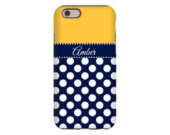 iPhone 7 case, navy and white polka dots iPhone 7 Plus case, personalized iPhone 6s case/iPhone 6s Plus case, custom girls iPhone case