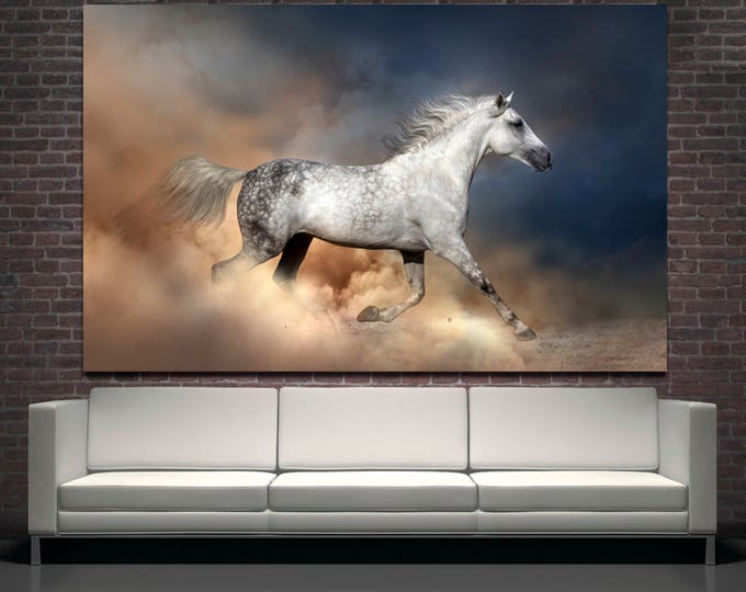 Colorful desert horse art photography wall art canvas, large running horse wall art print set of 3 or 5 panels on canvas living room decor