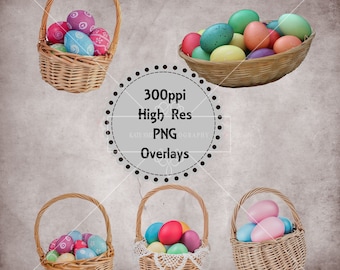 Easter Basket Overlays, Separate png files with Transparent Backing, High Resolution, Instant Download.