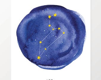 Digital Print, Watercolor Leo Constellation Art Print, Instant Download, Printable Art, Zodiac Art Print, Great last minute gift!