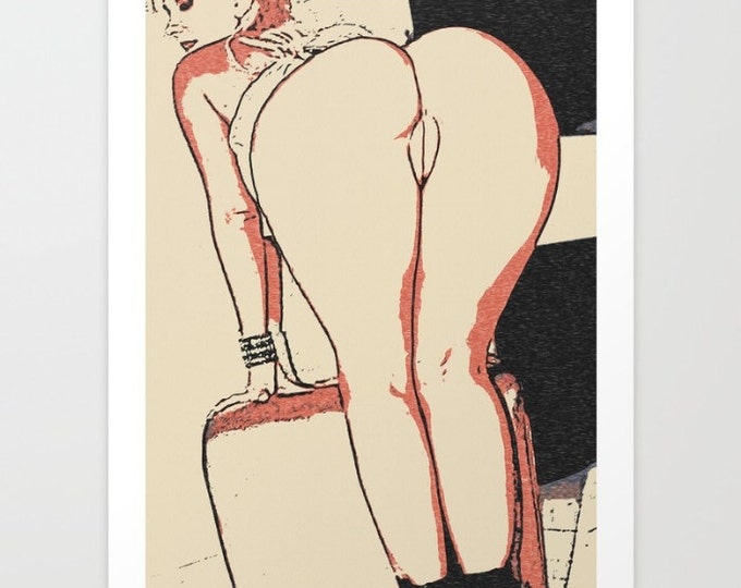Erotic Art Giclée Print - Shape of a heart, sensual bdsm, fetish art print, tied girl nude, naked body, sensual bdsm artwork high res 300dpi