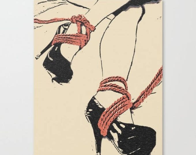 Erotic Art Canvas Print - Good girl knows what to wear, red ropes bondage, sexy erotic BDSM, girl in high heels sensual high quality artwork