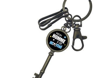 Gift Valentine Keychain my man is mortal retro antique bronze cabochon