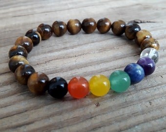 7 chakra stones bracelet tiger eye bracelet seven chakra bracelet tiger eye crystal bracelet good vibes healing balance power bracelet