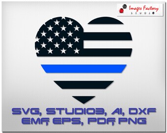 Blue Line Heart Flag , cuttable Cricut Design Space, Silhouette Digital Cut Files Instant Download, svg dxf studio3 png pdf, clipart police