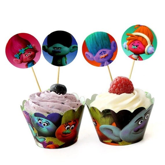 12 set Trolls cupcake toppers and wrappers12