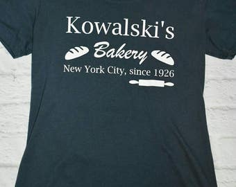 Fantastic beasts and where to find them inspired shirt, blue/grey shirt, white vinyl, Kowalski's bakery, front and back design
