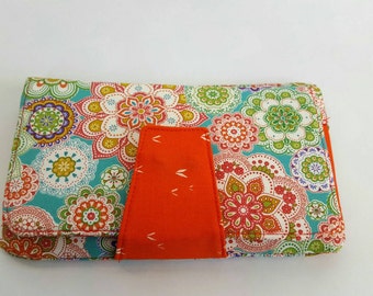 Phone wallet, bi-fold wallet, clutch wallet, women's wallet, girls wallet, orange wallet, orange floral, fabric wallet, cute wallet