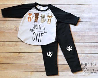 First Birthday Outfit Boy, First Birthday Shirt Boy, Woodland Creatures