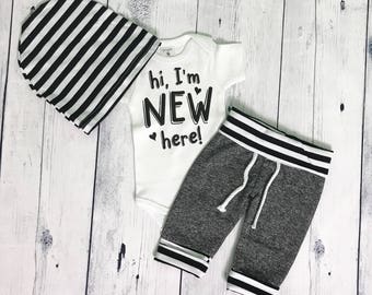 Hi I'm New Here Outfit Baby Boy Coming Home Outfit Baby Boy Outfit Coming Home Set Newborn Boy Outfit Take Me Home Set