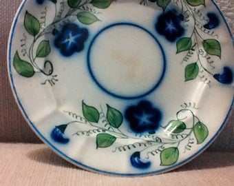 Flow blue and green 8 1/2" plate