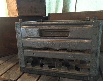 Vintage E G Dairy Milk Crate, Vintage Milk Crate, Metal Crate, Vintage Shipping Crate, Farmhouse Crate