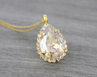 Crystal Bridal necklace, Swarovski crystal necklace, Wedding jewelry, Teardrop crystal necklace, Champagne crystal necklace, Bridesmaid gift