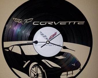 Chevrolet Corvette themed Vinyl Album Record Clock made in the > USA < with FREE Shipping!