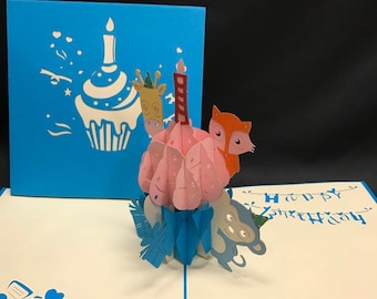 Cupcake With Animals 3-d pop up card