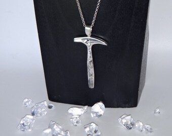 Solid Sterling Silver Geology Hammer with 2mm Sapphire & 1.2mm Ruby