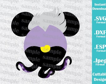 INSTANT DOWNLOAD SVG Disney Villains Inspired Ursula Mickey Ears Cutting Machines Svg, Esp, Dxf and Jpeg Format Cricut Silhouette