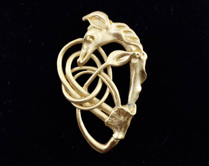 Vintage signed brooch, costume jewelry brooch, Nordic serpent, Viking dragon, zoomorphic celtic knot