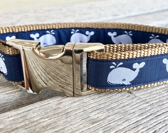 Blue Whale 1" Dog Collar, Navy Blue Dog Collar, Extra Large Dog Collar, Male Dog Collar, Nautical Dog Collar, Navy Dog Collar
