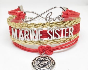 Marine Sister, Marine Corps Sister, USMC Sister, Marine Corps Bracelet, Proud Marine Sister, Red Fridays, USMC Bracelet, Marine Jewelry