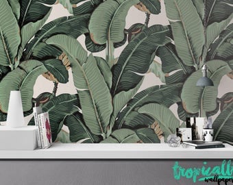 Banana Leaf Wallpaper - Non Woven Wallpaper - Floral Banana Print Wallpaper - Self Adhesive Wall Decal - Temporary Peel and Stick Wall Art