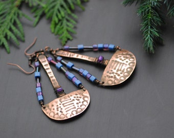 Handmade Copper Earrings Copper Jewelry Wire Wrapped Earrings Hammered Copper Handmade Copper Earrings Copper Jewelry Copper earrings Boho